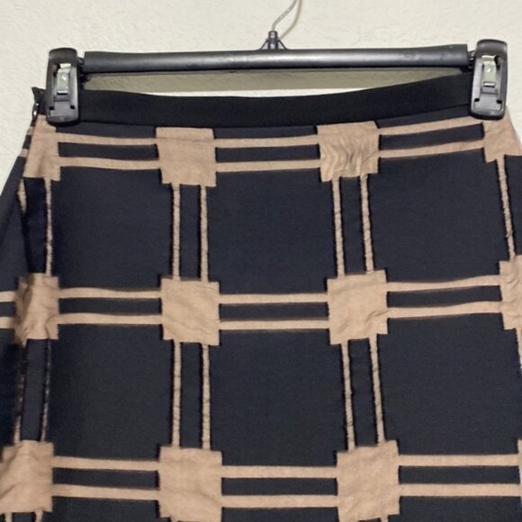 Tibi Black Tan Checkered A-Line Skirt Cotton Silk Blend Size 2 - Picture 7 of 9